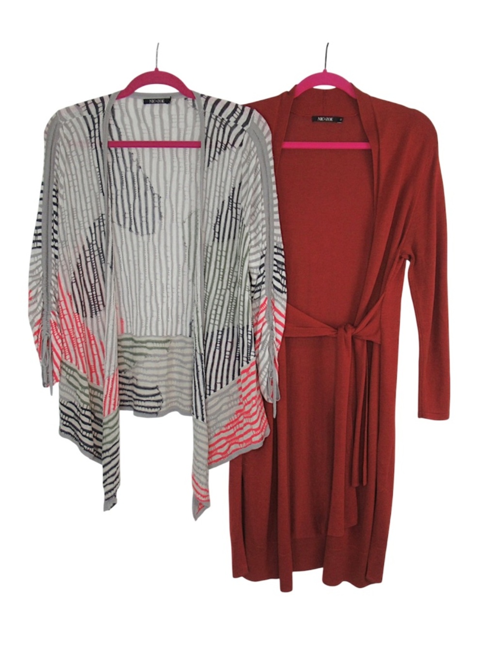 NIC+ZOE Set-of-Two Cardigans Longline Belted & 4-Way Silk Linen - Size Medium